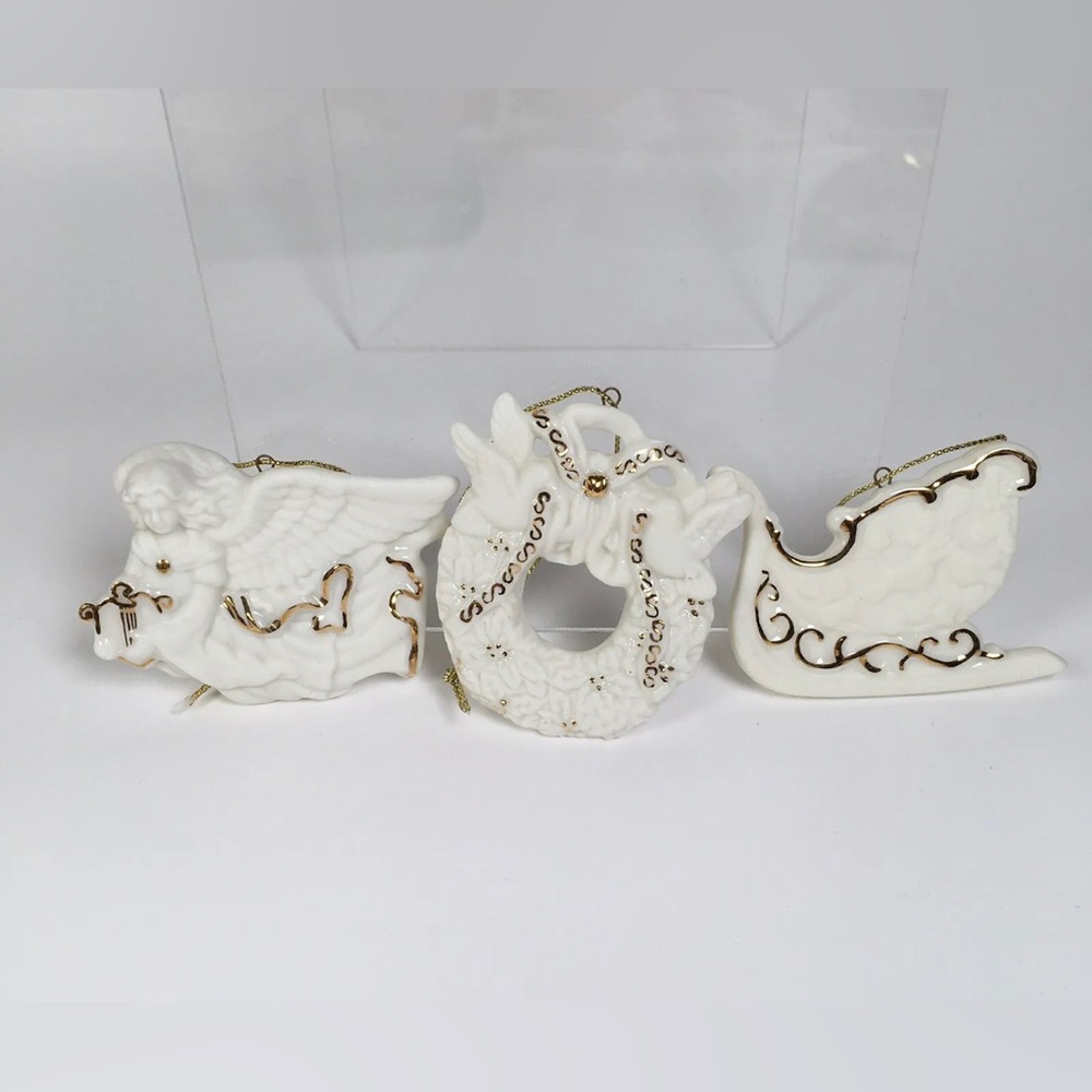 Vintage Avon Porcelain Ornament Trio, 24 K Gold Accents, Christmas Ornaments.